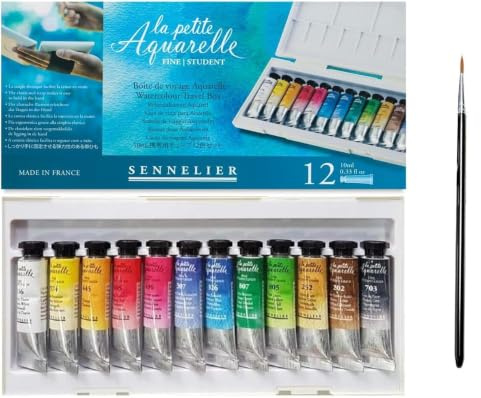 Sennelier Box mit Aquarellfarbe, 12 Farben, 10 ml, mit Pinsel und 1 Karte