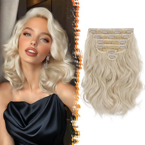 BARSDAR Clip in Extensions Kurzes Wellige Blond Haarextension Für Damen 30cm 6PCs Voller Kopf Dickes Synthetisches Clip in Haarverlängerung Haarteil - Platin Blond