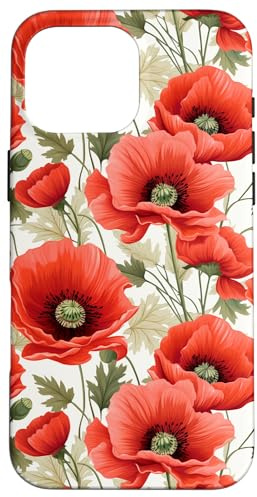 Red Poppies Flowers Pattern Case for iPhone 16 Pro Max