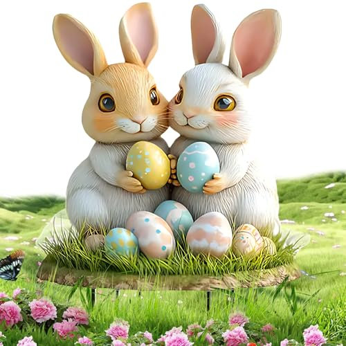 Quixion Gartenstecker Osterhasen zum Stecken, osterdeko Outdoor, Garden Ostern Gartenstecker, Garten Stecker Frühling Deko Ostern Hase groß Osterdeko Outdoor für Draußen und Drinnen Gartendeko