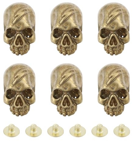 CHGCRAFT 6 pièce de Rivets en Laiton pour Cuir Tête de Mort Clous Dorés Vis Arrière Rivets Pointus en Laiton Utilisés pour la Fabrication de Colliers de Sacs de Vêtements 0.55 × 0.3 × 0.45 pouces