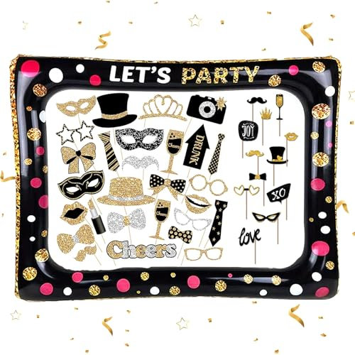 43 pcs Fotobox Accessoires-Aufblasbarer Fotorahmen - Fotorequisiten PartyzubehöR, Geburtstag Fotorequisiten Aufblasbar Set, Dekorations mit Pailletten und Glitzer für Party Feste Hochzeit Karneval (A)