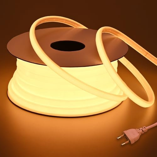BENLUN Striscia LED COB 220V Esterno Impermeabile 20 metri, 2700K Bianco Caldo Alta Luminosità 200W 288LEDs/M Strisce LED IP65, Strip LED per Commerciale, Camera da letto