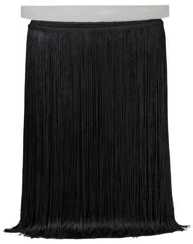10 Meter Länge 30cm Breite Quaste Seide Fransen, Quaste Fransenborte Fransenband Tanzfransen Schnittfranse für DIY, Lateinisches Kleid, Bühnenkleidung, Accessoires (Schwarz)