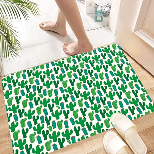HKPOEQ Super Absorbierende Badezimmerteppich Waschbar Schnelltrocknende Badvorleger Duschvorleger für Badezimmer,Exotische, lebendige San Pedro Kaktus Laub Klima Wüste blühende mexikanische,60x100 cm