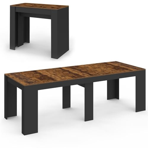 IDMarket - Table Console Extensible Orlando 10 Personnes 235 cm Bois Effet Vieilli et Noir