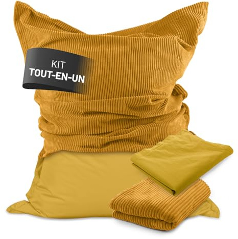 Lumaland Sitzsack Classic XXL All-in-One Set | Riesen Sitzsack XXL mit Cord & Outdoor Bezug für drinnen & draußen | Sofa Sessel mit im Innensack sicher verpackter EPS-Füllung – Hüllen Easy wechselbar