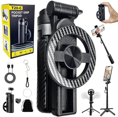 4-in-1 magnetisches Selfie-Stick-Stativ – 360°-Drehung, Bluetooth-Fernbedienung, kompakter Reise-Vlog-Telefonhalter für iPhone und Android