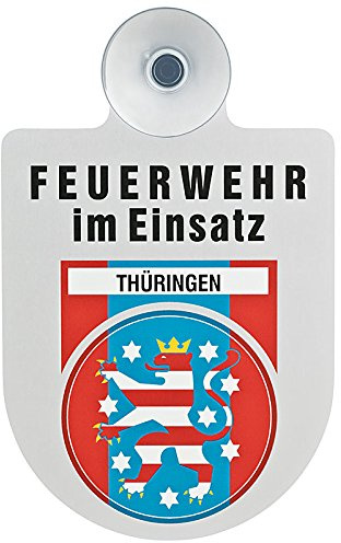 Feuerwehr im Einsatz KFZ Aluschild mit Saugnapf und Bundesland Wappen (Thüringen)