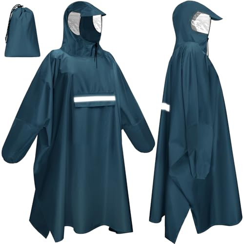 Faneam Impermeabile Poncho Antipioggia Uomo Donna, Riutilizzabile Poncho da Pioggia Bicicletta con Strisce Riflettenti, Impermeabile con Cappuccio leggero per Ciclismo, Trekking, Pesca,Taglia Unica
