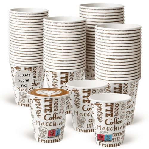 LAN&LAN Vasos Cafe Desechables - Vasos Cartón Para Llevar Bebidas Calientes en Hostelería, Eventos y Catering (200, 250ml)