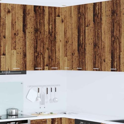 Owoxanthellate Hängeschrank Küche Riga Altes Holz Weiß 57x57x100 cm aus Holzwerkstoff mit 2 Türen Modern Langlebig Wandmontage für Küche Esszimmer Flur