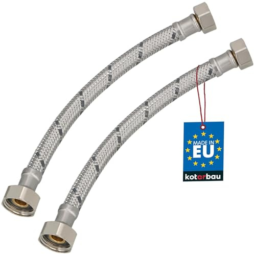 KOTARBAU® Flexschlauch 1/2“ x 3/8“, Wasserschlauch, Panzerschlauch 20 cm | 2er Set, Anschlussschlauch für Armatur, Schlauch Für Wasserhahn, Edelstahlummantelt, Silber