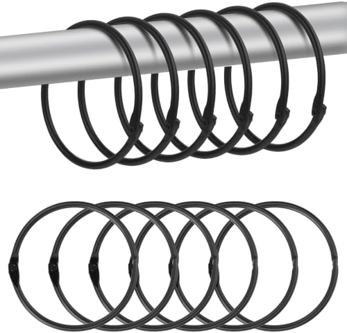 Elegaperma 12 Pcs Black Shower Curtain Rings,135° Adjustable Snap Joint