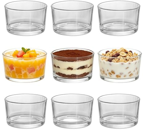 eupdd Coupelle Dessert: 9 Pièces 200ml Verrine | Bols à Dessert en Verre Empilable pour Fêtes Crème Glacée Tiramisu