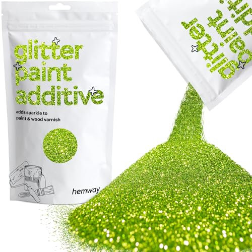 Hemway Glitter Paint Additive - Lime Green | Metallic Flakes for Adding Sparkle to Paints & Wood Varnish | Add to Emulsion, Acrylic & Latex for Indoor Sparkly Walls | 100 g