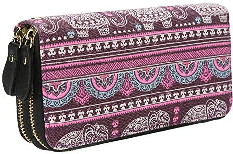 Très Chic Mailanda Geldtasche Geldbeutel Tasche Portemonnaie umlaufende Reißverschlüsse mit Design groß für Damen, Lila-elefant, 19.5 x 10 x 4 cm