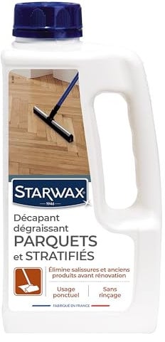 STARWAX - Décapant Dégraissant pour Parquets et Sols Stratifiés - Décape et Dégraisse Avant Rénovation - Sans Rinçage - Optimise la Finition - Fabriqué en France - 1l - 80m²