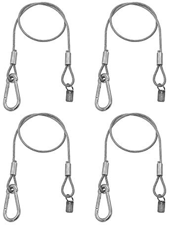 4x Equinox 75cm PVC Coated Safety Wire 50kg Carabiner Safety Bond Lighting DJ Stage