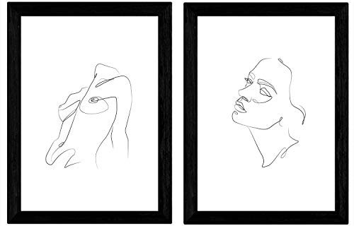 Nacnic Stellen zwei Zeichnungsblätter mit einem Schlag „Face Frau, Seiten- und Front und nacktem Oberkörper“. Poster mit einer einzigen Zeile. A3 Größe ohne