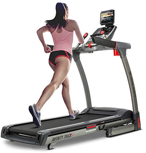 CAPITAL SPORTS Infinity Track 4,0 Laufband - 5,5 PS Treadmill mit integrierten Lautsprechern & AUX-IN, Laufbahn mit Pulssensor, 36 Programme, klappbar, Bodenrollen, grau