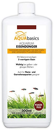 aquabasics Aquarium Eisendünger ist der ideale Pflanzendünger - Zweiwertiges Eisen FE2 für kräftige und gesunde Aquarium-Pflanzen, Größe:0.5 Liter
