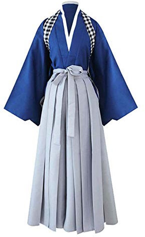 Japanese Hakama Pants Traditional Kimono Hakama Aikido Kendo Uniform Martial Arts Samurai Costume, 11-blue Top, Large