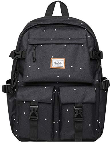 KAUKKO Rucksack Herren Damen Schön und Praktisch Daypack mit Laptopfach für 14 Notebook für Ausflüge, Uni, Schule, 18L, Schwarzer Punkt-KS22
