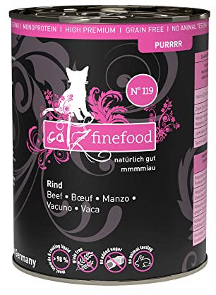 catz finefood Purrrr Rind Monoprotein Katzenfutter nass N° 119, für ernährungssensible Katzen, 70% Fleischanteil, 6 x 400g Dose