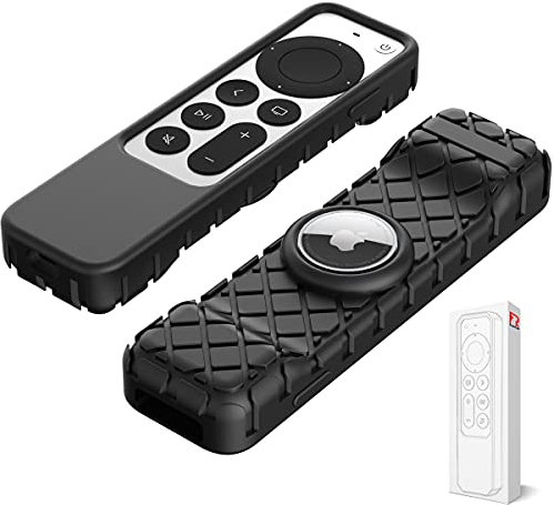 2021 RubRab Anti-Lost Protective Case for Apple Siri Remote Anti-Slip Durable Silicon Shockproof Rubber Cover for Apple 4K HD TV Siri Remote (2nd Generation Applicable) AirTag Applicable (Black)