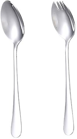 Pack of 2 Salad Servers Made of Stainless Steel, 17 cm Salad Tongs, Serving Tableware Set, Salad Mixing, Fork, Spoon, Salad Fork and Serving Spoon Set, Stainless Steel Cutlery, Cutlery Set for Kit