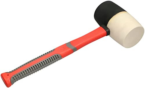 KOTARBAU® Mazo de caucho con mango de fibra de vidrio, Mazo de doble cabezal 900 g, Mazo de goma, Maza de goma doble color, Martillo goma blanco y negro, Maza blanca y negra, No deja marcas