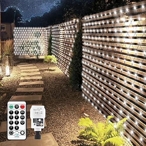 CERIAL Net Lights Outdoor Indoor Plug in, 3.6x1.5M 200LED Mesh Lights Bushes Tree Light Garden String Light Waterproof 8 Modes with Remote Connectable for Curtain Balcony Decor(White)