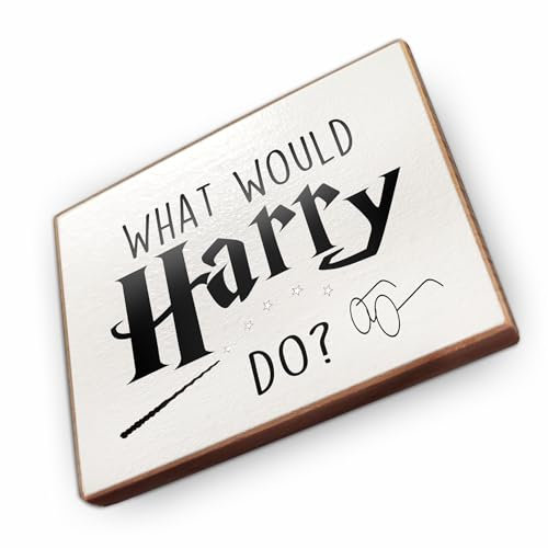 Kühlschrankmagnet mit Spruch - W - Handmade aus Buchenholz - Magnet für Kühlschrank Süß Witzig Lustig - Küchen Kühlschrank Deko 6.5cm x 5cm - Geschenk-Idee (What would Harry do)