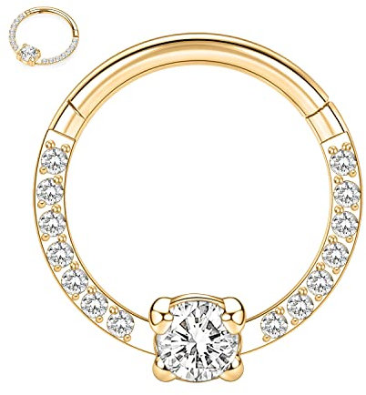 hengkaixuan Septum Nasenring Septum Schmuck 16G Daith Ohrringe Chirurgenstahl Nasenring Gold Septum Clicker Conch Piercing Schmuck Rook Helix Tragus Knorpel Lobe Creolen 10mm mit CZ