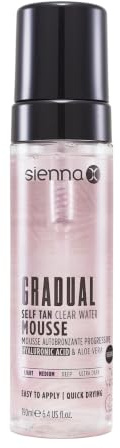 Sienna X Gradual Clear Self Tan Water Mousse (190ml) Vegan Tanning Mousse with Hyaluronic Acid and Aloe Vera