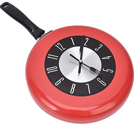 Cyrank 10 Zoll Runde Wanduhr Küchenuhr Pfannen-Hängeuhren Wanduhren Große dekorative Wanduhren Batteriebetriebene Atom-Wanduhr für Esszimmer Bars Aluminium Rot
