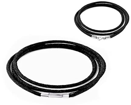 Findout 2mm Black Silk Cord Chain Necklace For Men Stainless Steel Durable Buckle Snap Clasp Hypoallergenic Rope Chain Necklace For Women Girl Boy With Free Steel Silk Chain 14-36inch (36)