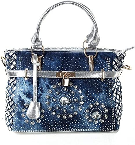 Alice Fan Denim-Damen-Handtasche, große Kapazität Jeans-Tragetasche, Schultertaschen, modische Kristall-Diamant-Tasche, Crossbody-Tasche