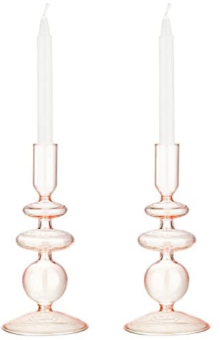 Navaris Bougeoir en Verre avec Pied - Décoration Maison Intérieure Repas Anniversaire Noel - Couleur Unique Transparente - Lot de 2 Chandeliers