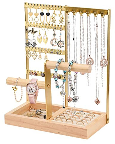 Caluself Présentoir à bijoux porte-chaîne, arbre à bijoux à 4 niveaux, support pour montre et boucles d'oreilles, rangement pour bagues, boucles d'oreilles, bracelets, montres et accessoires