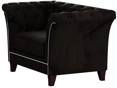 S-Style Möbel Noah Chesterfield Sessel Loungesessel Lesesessel Coctailsessel Clubsessel Mini Sofa 1-Sitzer Couch Wohnzimmer Möbel Schwarz 123 x 82 x 75 cm