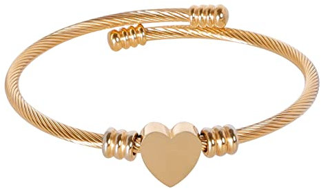 MILAKOO Armreif für Frauen Herz Bead Liebe Edelstahl Manschette Armband Twisted Kabel Seil Offene Armreif, Gold