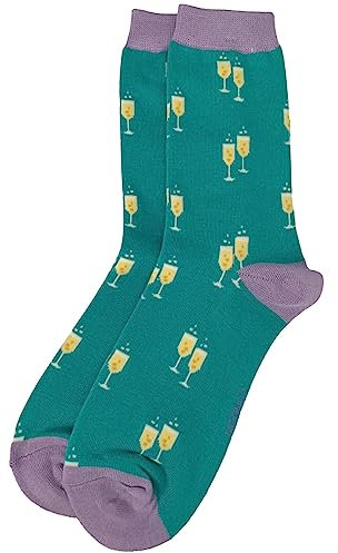 Purple Possum® Ladies Socks Prosecco Cheers 2 Pair Pack Champagne Wine Pink Green Novelty Bamboo Cotton (Green)