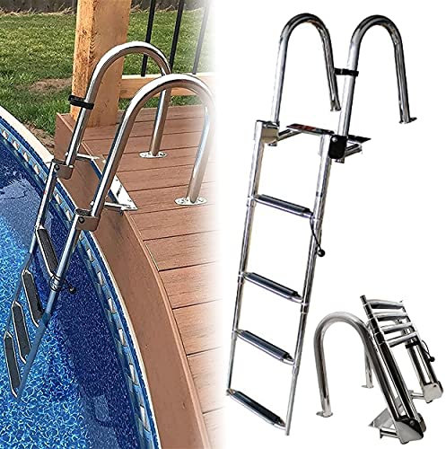 FENGSSLL Badeleiter Teleskopisch, Badeleiter Boot, Teleskopierbare 4 Stufen Ponton-Bootsleiter, Marine Heckeinfahrt Pontonboot/Leitern Schwimmen mit Handlauf und Breiter Sprosse