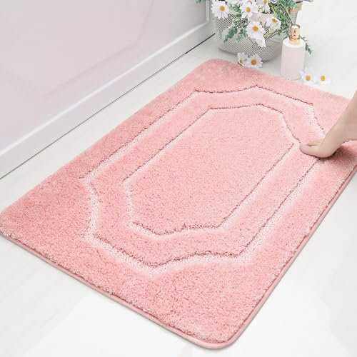 BEQHAUSE Badteppich rutschfeste, Weicher Badematte Waschbar Flauschig, Badezimmerteppich Wasserabsorbierend, Badvorleger für Dusche,Badewanne und Toilette, Rosa, 60 x 90 cm