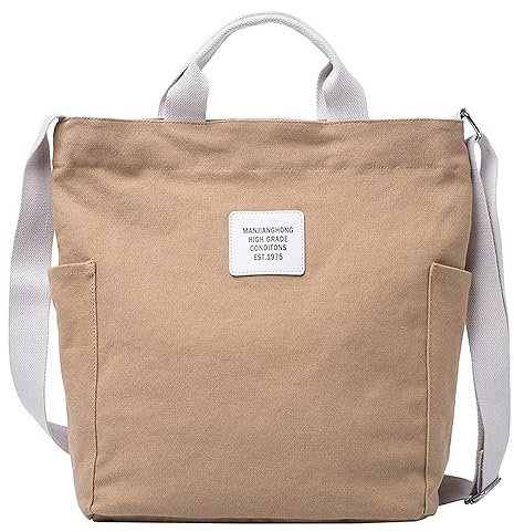 WANYIG Casual Handtasche Damen Chic Schultertasche Canvas Henkeltasche Schulrucksack Groß Umhängetasche Tasche Crossbody Bag Shopper (Khaki)