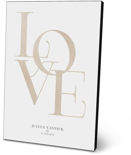 ARTFAVES® Personalisiertes Bild - LOVE No.2 - Geschenk für Paare, Hochzeit, Kennenlerndatum, Hochzeitstag als Poster 21 x 30/30 x 40 cm ohne/mit Rahmen oder als Holzbild