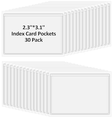 Prasacco 30 Stück Etikettenhalter, 5 x 8 cm, Selbstklebend, Visitenkartentaschen, Transparent, Wasserfest, Visitenkartenhalter, Beschriftungsfenster für Büro, Zuhause, Schule