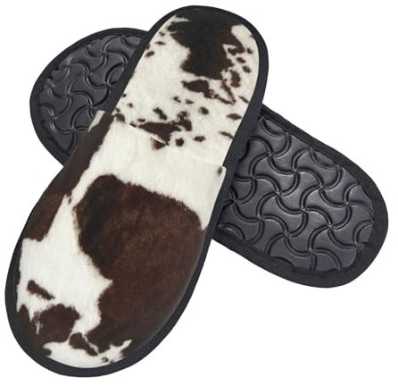 ZaKhs braune Kuhfell Kunst Druck Frauen Hausschuhe rutschfeste Fuzzy Hausschuhe Nette Haus Hausschuhe Für Indoor Outdoor M, Schwarz , Large
